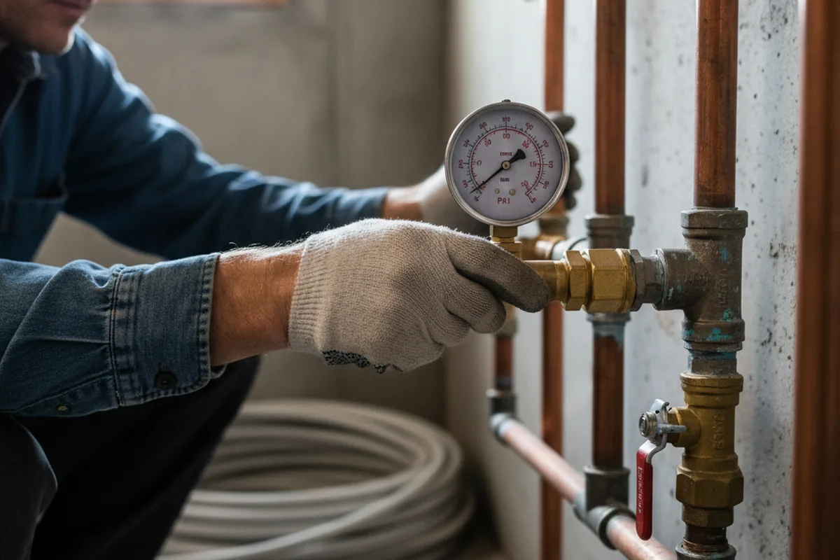 Pressure testing a repaired line during Water Line Repair in Flushing